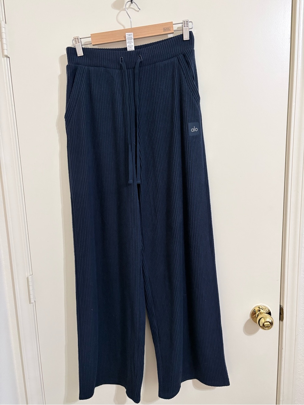 ALO Yoga Navy Ribbed Wide-Leg Lounge Pants